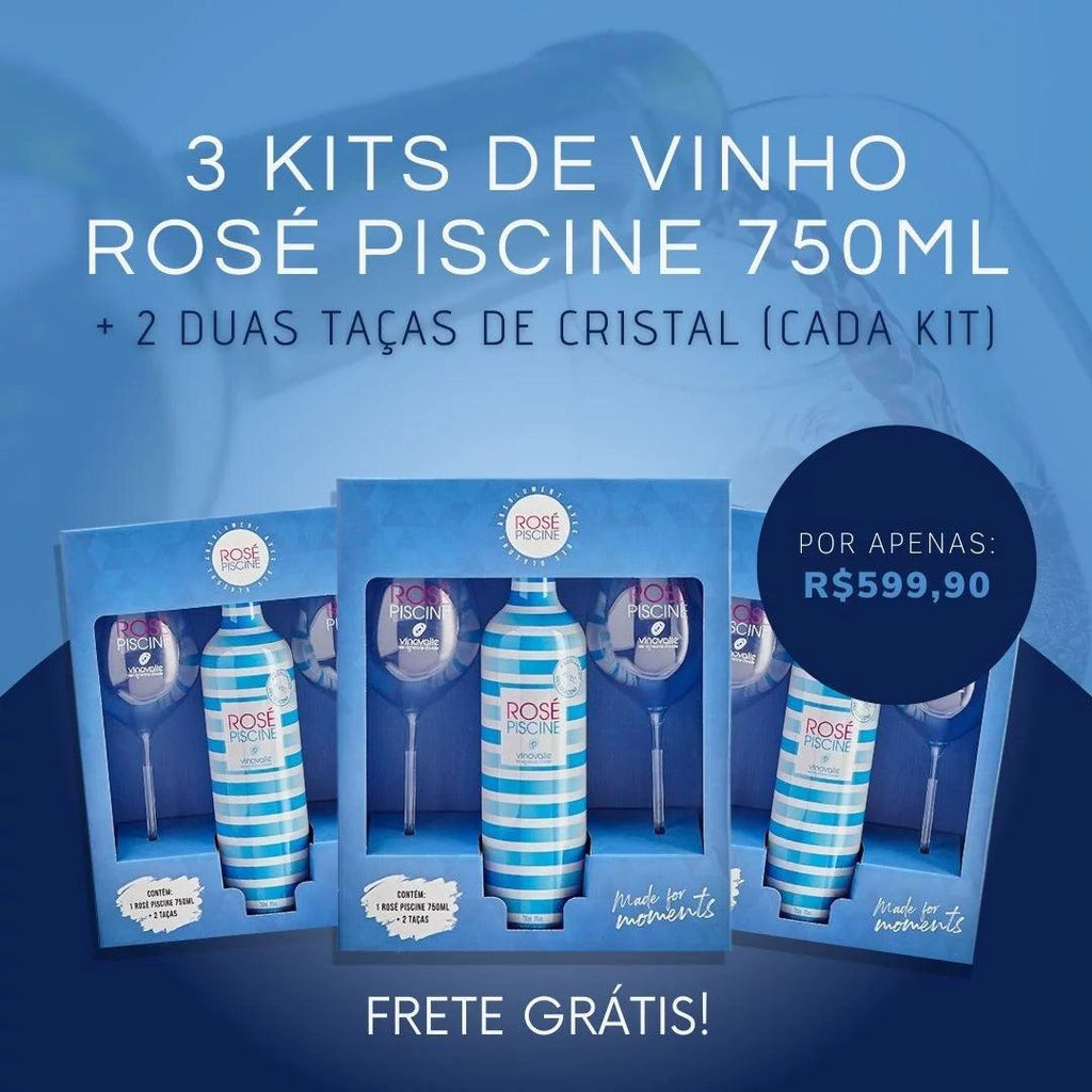 Kit 3 Vinho Rosé Piscine + 6 Taças de cristal - Distribuidora Katarina