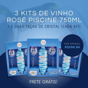 Kit 3 Vinho Rosé Piscine + 6 Taças de cristal